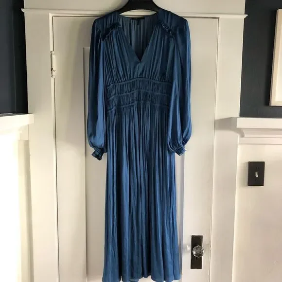 maje blue silk dress Long satiny dress Blue For Women
